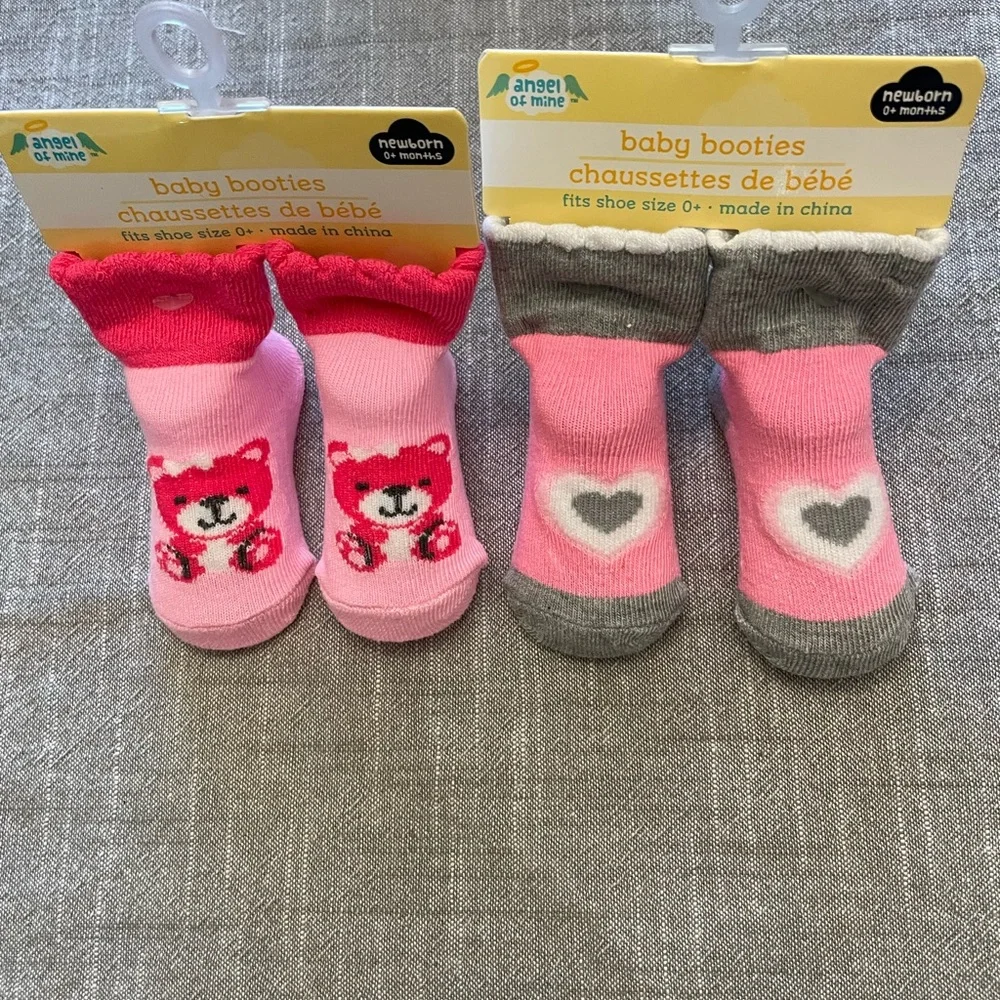 Angel of Mine Baby Booties - Pink and Gray Set